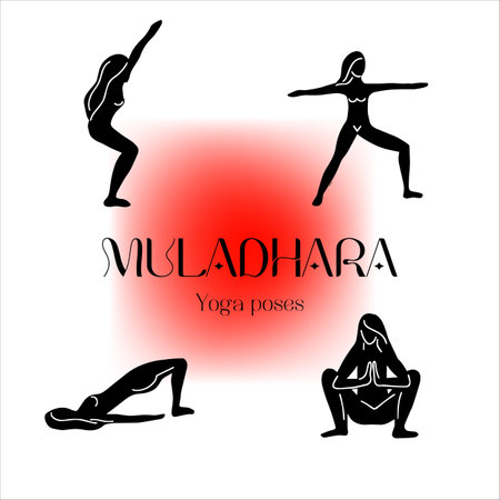 Silhouette Yoga poses to active and balance Muladhara chakraのイラスト素材