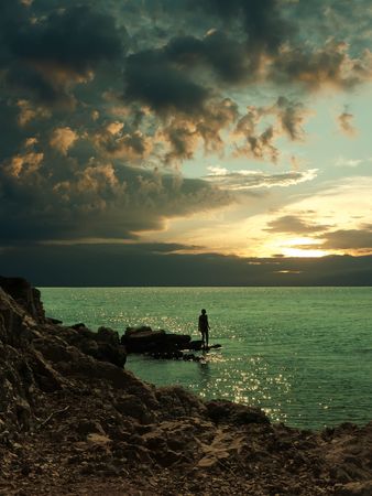 Sunset over the Adriatic Sea in Croatia.の写真素材