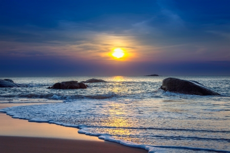 Sunset on Khao Lak beach in Thailand.の写真素材