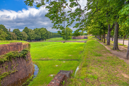 Walls of the ancient fortress in the Italian city of Luccaの写真素材