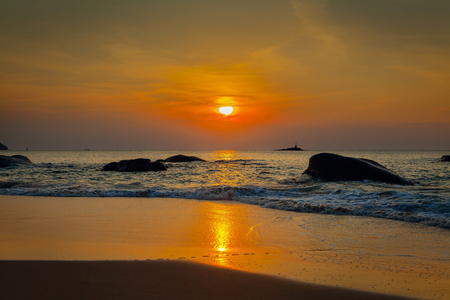 Sunset on Khao Lak beach. Thailand.の写真素材