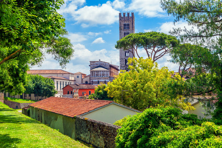 Old Italian town of Lucca. View from fortress wall.のeditorial素材