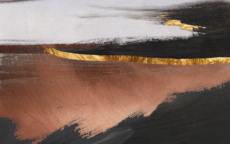 Gold abstract hand painted background, closeup of acrylic painting on canvas. modern Art.の写真素材