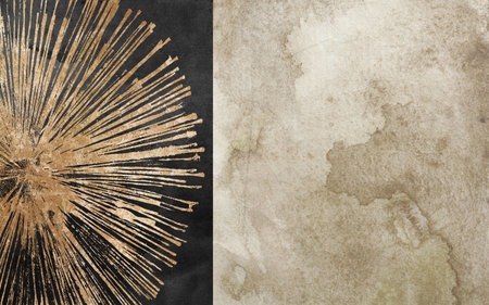 Gold abstract hand painted background, closeup of acrylic painting on canvas. modern Art.の写真素材