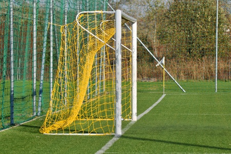 Soccer ground with a goal and a corner flagの写真素材