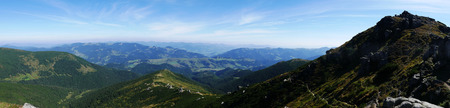 wide panoramic view of the Carpathians Mountains in summerの写真素材