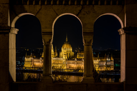 A night view of Budapest parliament in Hungaryの写真素材