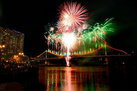 River dance festival fireworks at Brisbaneの写真素材