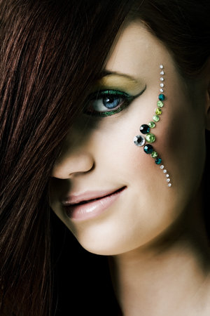 Portrait of woman with diamonds over the face