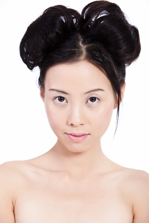 Sensual young asian woman with natural makeup lookingの写真素材