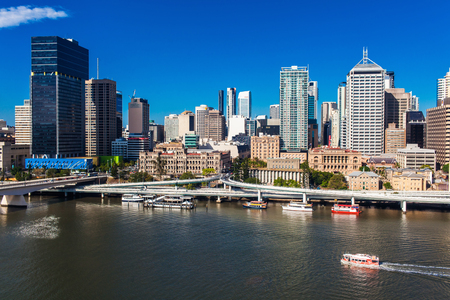 BRISBANE, AUSTRALIA-DECEMBER 29 2013:View of Brisbane from South Bank over the river. Brisbane is the capital of QLD and the third largest city in Australia. December 29, 2013 Brisbane, Australiaのeditorial素材