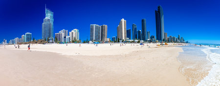 SURFERS PARADISE, AUS - OCT 03 2015 Skyline and a beach of Surfers Paradise, Gold Coast. It one of Australia's iconic coastal tourist destinations.