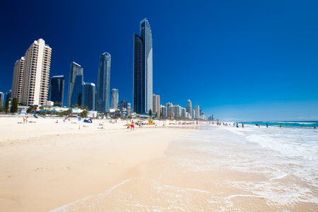 SURFERS PARADISE, AUS - OCT 03 2015 Skyline and a beach of Surfers Paradise, Gold Coast. It one of Australia's iconic coastal tourist destinations.のeditorial素材