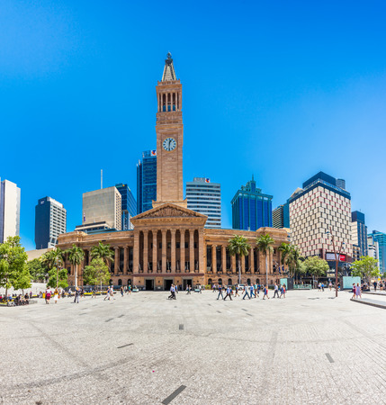 BRISBANE, AUS - OCT 21 2015: View of City Hall in Brisbane. The building is used for royal receptions, concerts, civic greetings and political meetings.のeditorial素材