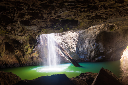 The Natural Bridge waterfall at Springbrook National Park in Queensland Australiaの写真素材