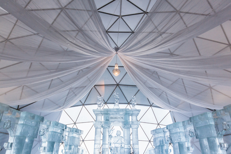 HREBIENOK, SLOVAKIA - JAN 06 2016: Ice Altar in Tatras House, Hrebienok, High Tatras. It's an altar with statues build from ice.のeditorial素材