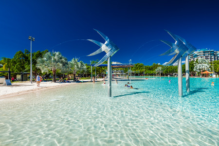 CAIRNS, AUSTRALIA - 27 MARCH 2016. Tropical swimming lagoon on the Esplanade in Cairns with artificial beach, Queensland, Australia.のeditorial素材
