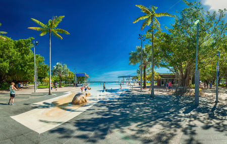 CAIRNS, AUSTRALIA - 27 MARCH 2016. Tropical swimming lagoon on the Esplanade in Cairns with artificial beach, Queensland, Australia.のeditorial素材