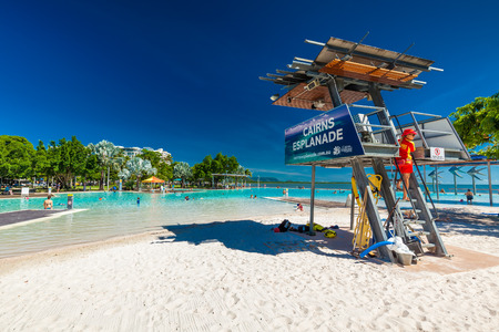 CAIRNS, AUSTRALIA - 27 MARCH 2016. Tropical swimming lagoon on the Esplanade in Cairns with artificial beach, Queensland, Australia.のeditorial素材