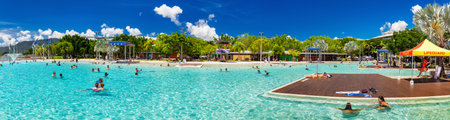 CAIRNS, AUSTRALIA - 27 MARCH 2016. Tropical swimming lagoon on the Esplanade in Cairns with artificial beach, Queensland, Australia.のeditorial素材