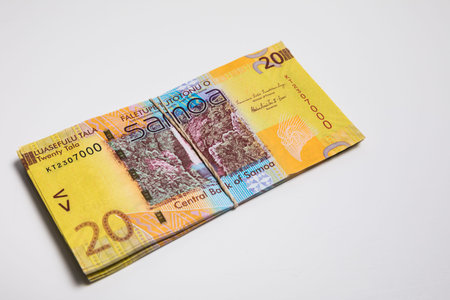 Samoa Tala bank notes isolated on whiteの写真素材