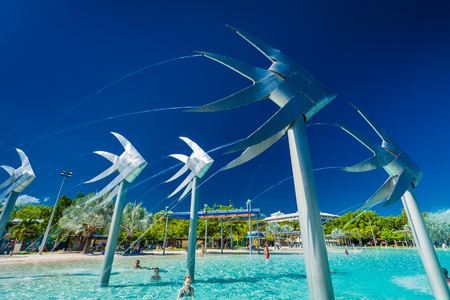 CAIRNS, AUSTRALIA - 27 MARCH 2016. Tropical swimming lagoon on the Esplanade in Cairns with artificial beach, Queensland, Australia.のeditorial素材