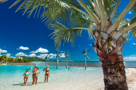 CAIRNS, AUSTRALIA - 27 MARCH 2016. Tropical swimming lagoon on the Esplanade in Cairns with artificial beach, Queensland, Australia.のeditorial素材