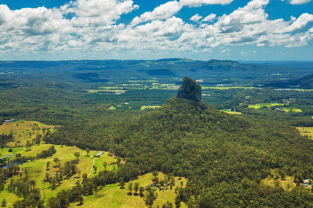 Aerial view of Glasshouse Mountains on the Sunshine Coast, Queendsland, Australiaの写真素材