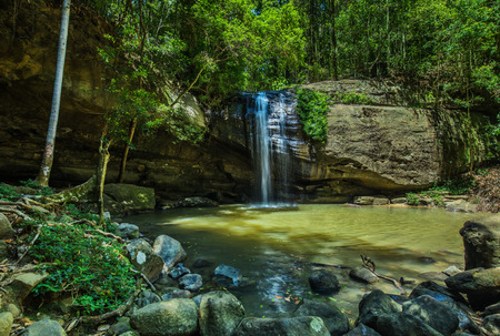 Serenity Falls and a swimming hole in Buderim Forest Park, Sunshine Coast, Queensland, Australiaの写真素材