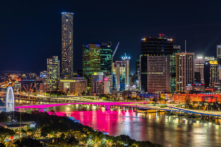 BRISBANE, AUSTRALIA - August 05 2017: Night time areal image of Brisbane CBD and South Bank. Brisbane is the capital of QLD and the third largest city in Australiaのeditorial素材