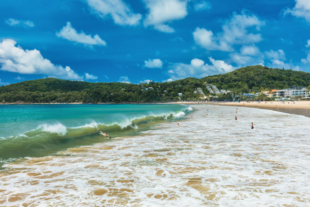 NOOSA, AUSTRALIA, FEB 17 2018: People enjoying summer at Noosa main beach - a famous tourist destination in Queensland, Australia.のeditorial素材