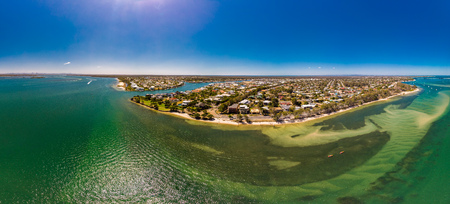 Aerial drone view of south part of Bribie Island, Sunshine Coast, Queensland, Australiaのeditorial素材