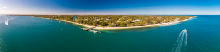 Aerial view of Bongaree Jetty on Bribie Island, Sunshine Coast, Queensland, Australiaの写真素材