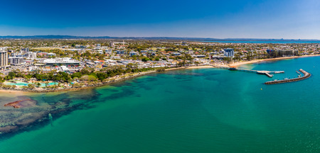 Aerial drone view of Settlement Cove Lagoon, Redcliffe, Brisbane, Australiaの写真素材