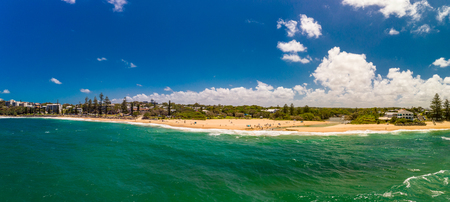 Aerial panoramic images of Dicky Beach, Caloundra, Queensland, Australiaの写真素材