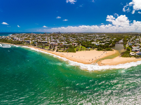 Aerial panoramic images of Dicky Beach, Caloundra, Queensland, Australiaの写真素材