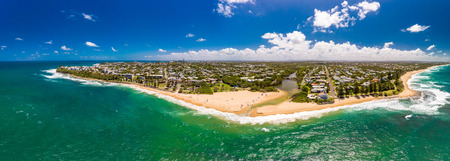 Aerial panoramic images of Dicky Beach, Caloundra, Queensland, Australiaの写真素材