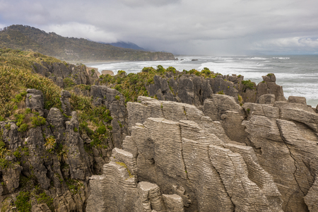 Punakaiki Pancake Rocks with blowholes in the Paparoa National Park, South Island, New Zealandの写真素材