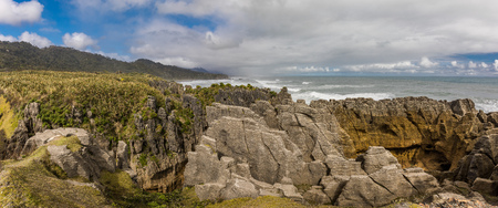 Punakaiki Pancake Rocks with blowholes in the Paparoa National Park, South Island, New Zealandの写真素材