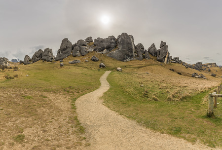 The Castle Hill Conservation Area or  Kura Tawhiti, Arthur's pass, Limestone rock formations, Southern Alps, South island, New Zealandの写真素材