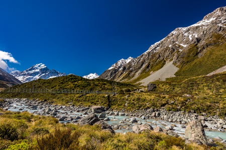 Mouintains in Hooker Valley Track in Aoraki National Park, New Zealand, South Islandの写真素材