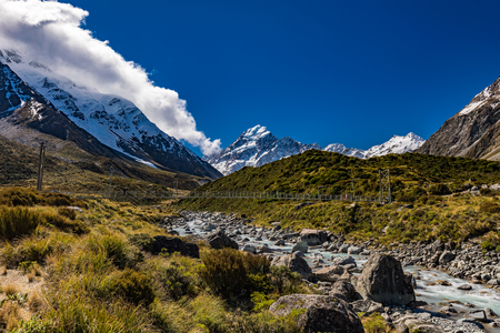 Mouintains in Hooker Valley Track in Aoraki National Park, New Zealand, South Islandの写真素材