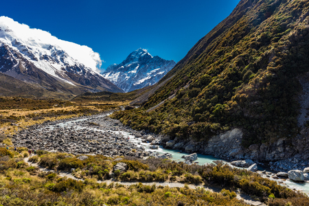 Mouintains in Hooker Valley Track in Aoraki National Park, New Zealand, South Islandの写真素材