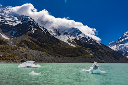 Mouintains in Hooker Valley Track in Aoraki National Park, New Zealand, South Islandの写真素材