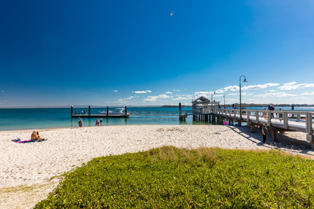 BRIBIE ISLAND, AUS - SEPT 1 2018: Beach  near the Bongaree jetty on west side of the Bribie Island, Queensland, Australiaのeditorial素材