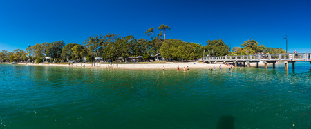 BRIBIE ISLAND, AUS - SEPT 1 2018: Beach  near the Bongaree jetty on west side of the Bribie Island, Queensland, Australiaのeditorial素材