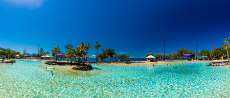 Brisbane, AUS - Sept 09, 2018: Settlement Cove Lagoon on the beach on sunny day, Redcliffe, Brisbane, Australiaのeditorial素材