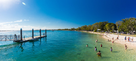 BRIBIE ISLAND, AUS - SEPT 1 2018: Beach  near the Bongaree jetty on west side of the Bribie Island, Queensland, Australiaのeditorial素材
