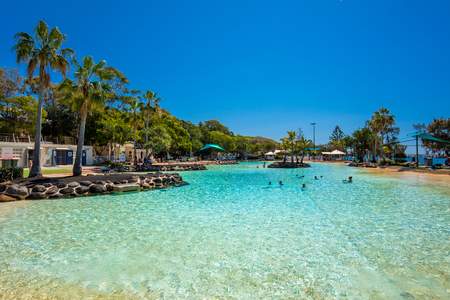 Brisbane, AUS - Sept 09, 2018: Settlement Cove Lagoon on the beach on sunny day, Redcliffe, Brisbane, Australiaのeditorial素材