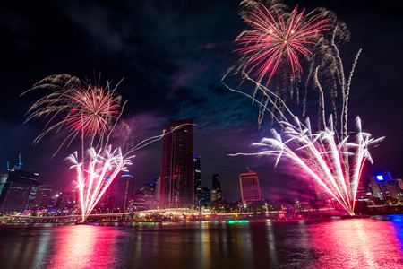 Christmas fireworks in Brisbane, Australia - seen from South Bank, December 2018のeditorial素材